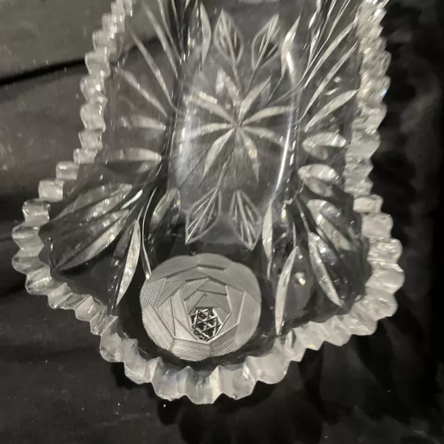 american brilliant cut glass 4x8 in elongated small relish bowl rose cut design 5