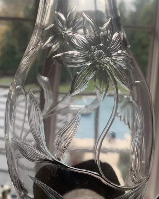 Rare Gorham Art Nouveau Sterling Cut Glass Martele Style Claret Jug Pitcher 1900