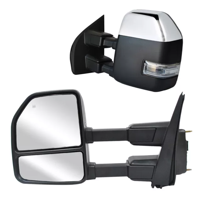 Towing Mirrors Power+Heated Fits 17-20 Ford F350 F450 F550 SD LH+RH Chrome Cap