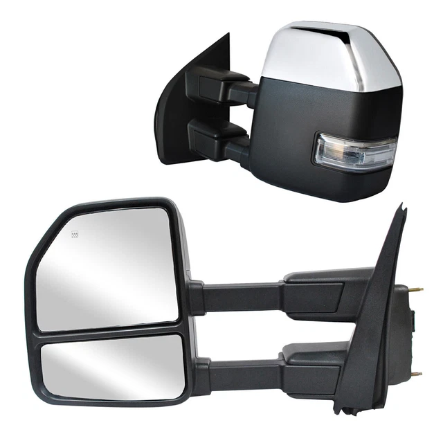 Towing Mirrors Power+Heated Fits 17-20 Ford F350 F450 F550 SD LH+RH Chrome Cap