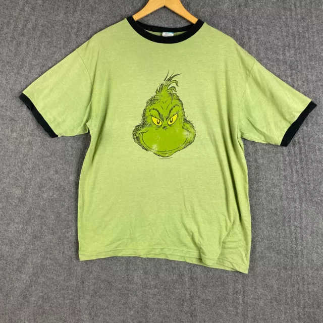 The Grinch Shirt Mens Extra Large Green Dr Seuss Vintage USA 90s Ringer Adult