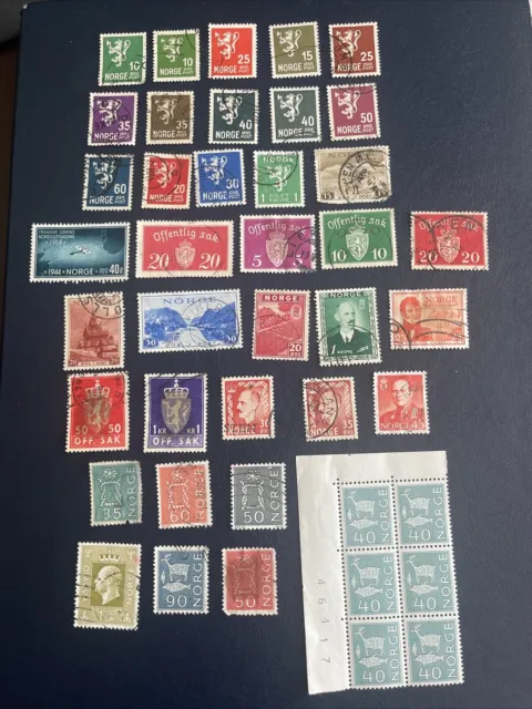 NORWAY STAMPS From ALBUM PAGES 1922-1969, Used 36 Stamps & New 1 Block Of 6