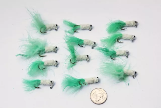 Nuovo 12 Piumato Crappie Jig Testa Attrezzatura Pesca 1.8ml Piume Bianco