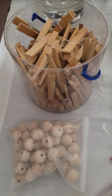Collection of craft materials, brand new, wooden balls and wooden clothes pegs