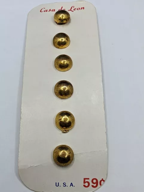 Vintage Buttons Brass Round Shank Casa De Leon 5/16" Set of 6