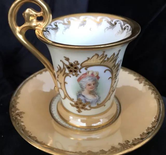 Dresden Donath & Co Hand Painted Ladies Portrait Gold Chocolate Cup/Sauces