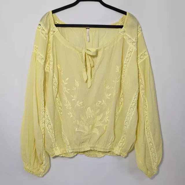 Free People Maria Maria Lace Blouse Women's Medium Yellow Crochet Embroidery