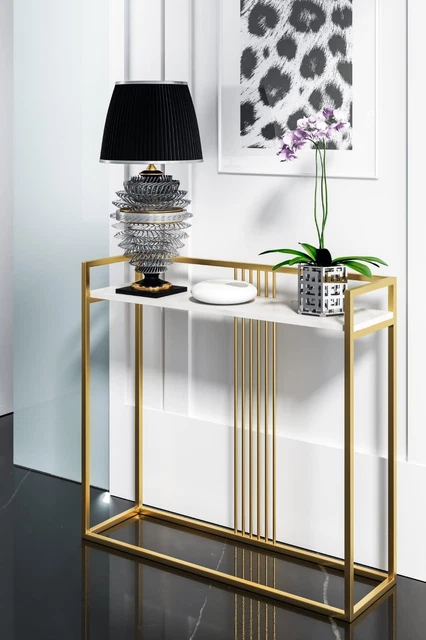 Weiße Konsole Tisch Marmor Effekt mit goldenem Rahmen Heim Küche