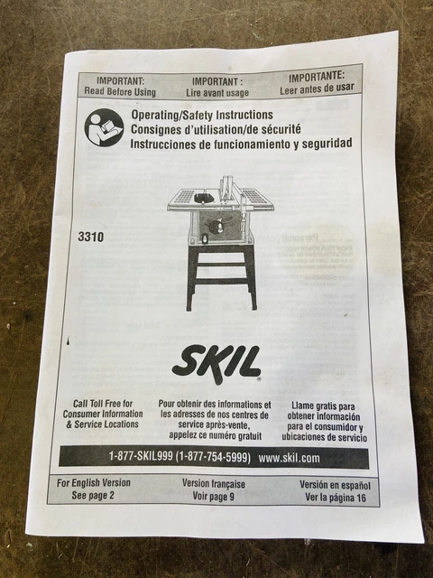 Manual de instrucciones para sierra de mesa Skill 3310 10