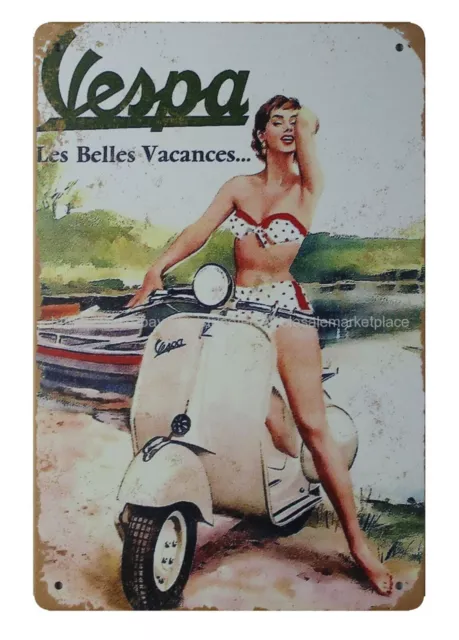 room metal wall art Vespa les belles vacances sexy girl motorbike metal tin sign