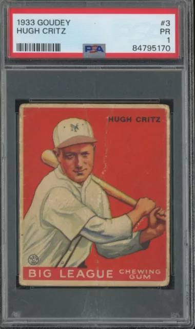 1933 Goudey #3 Hugh Critz New York Giants PSA 1 Pr