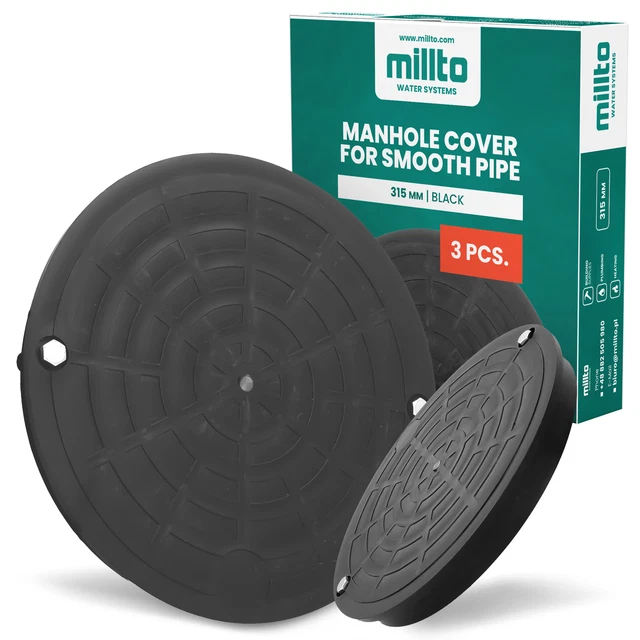 3x Millto™ Schachtdeckel Kanaldeckel Kontrollschacht Abdeckung 315mm Glattrohr