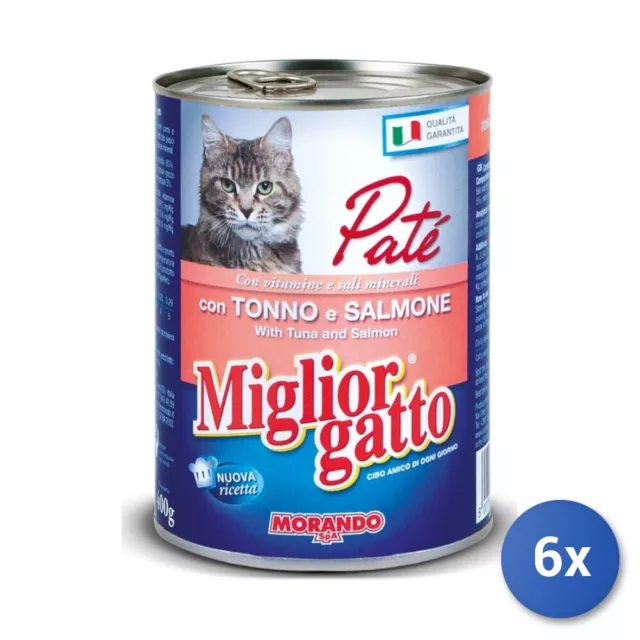 6x Miglior Gatto Barattolo 400 Grammi Pate' Tonno/Salmone