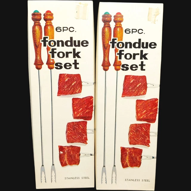 Juego de horquilla de fondue de acero inoxidable de 12 - 10" de largo de colección mangos de madera coloridos Japón