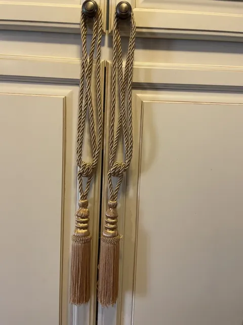 Set of 2 Tassel & Cord Drapery Tie Backs With Braided 5” Tassels Gold color