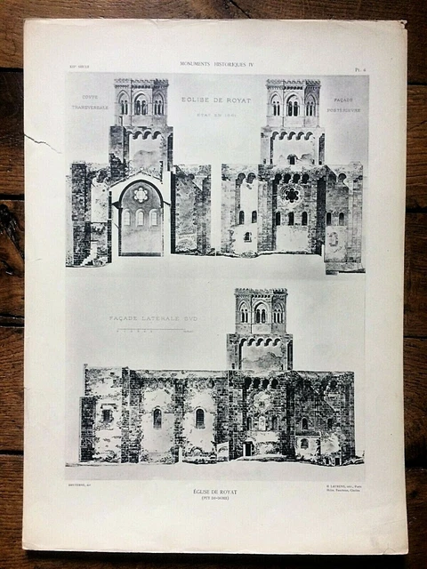 FIN XIXÈME,BELLE PLANCHE ORIGINALE " EGLISE DE ROYAT ",63,PUY DE DOME ... FIN XIXÈME,BELLE PLANCHE ORIGINALE " EGLISE DE ROYAT ",63,PUY DE DOME ...