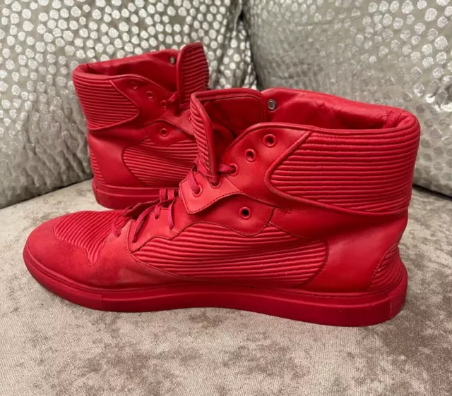 Balenciaga - Pleated Leather & Suede - Red - High Top Sneakers - Size 48