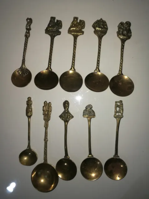 Vintage Job Lot Solid Brass Long Handled Caddy Spoons Collectable