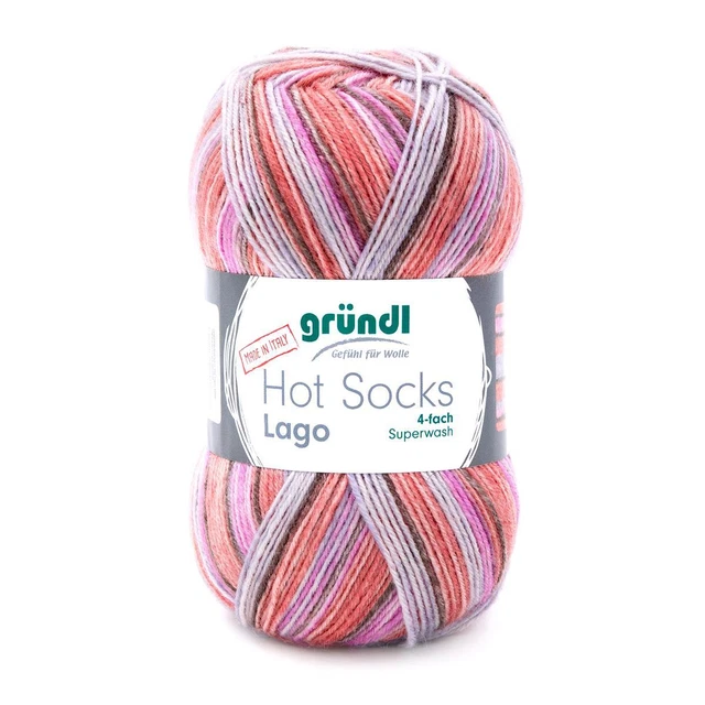 Sockenwolle, Wolle, Korallrot, Hot Socks Lago 4-fach (Gründl), 100g/420m, Häkeln