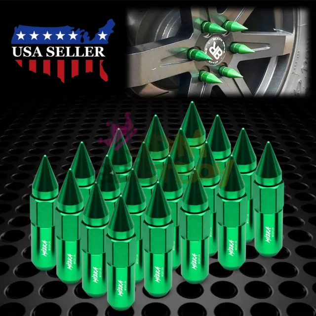 Green 20pcs M12X1.25 Lug Nuts Spiked Extended Tuner Aluminum Wheels Rims Cap