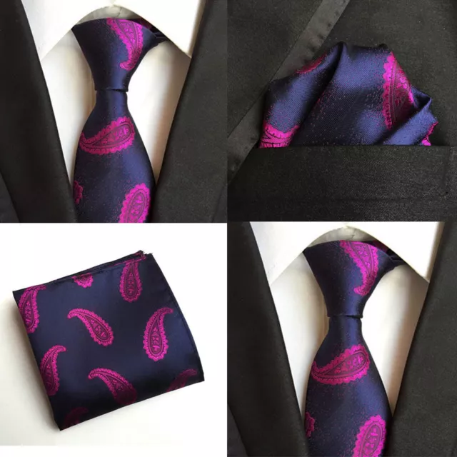 Herren Krawatte Lila Paisley Seide Mit Taschentuch Einstecktuch Purple Set HZ115