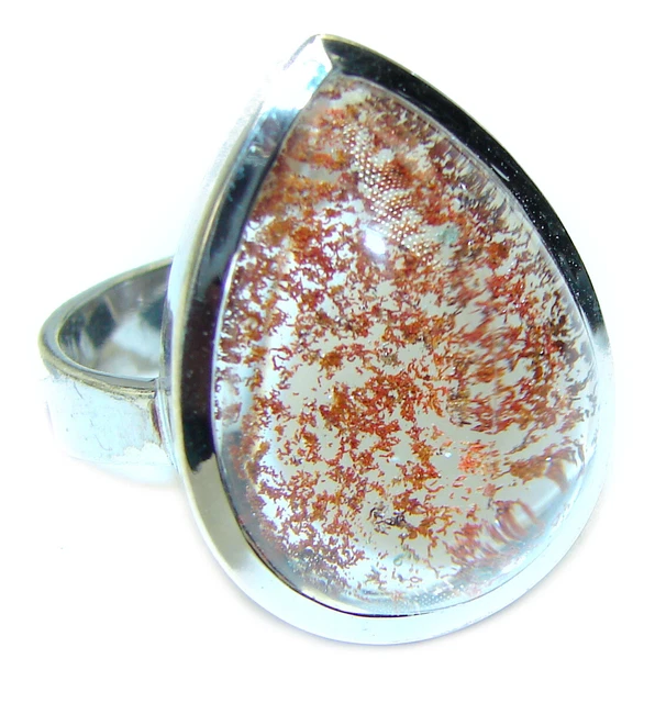 Magic genuine Phantom Quartz .925 Sterling Silver handmade Cocktail Ring size: 8