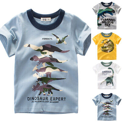 Boys Girls Kids Dinosaur Print Crew Neck T Shirt Summer Casual Basic Tee Tops