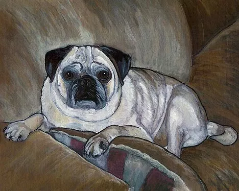 FAWN PUG on Couch Dog Art PRINT of Painting by VERN