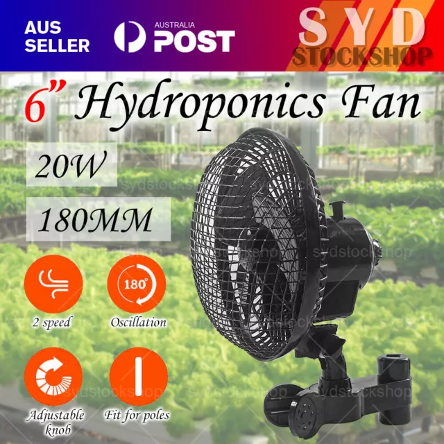 6" 2 Speed Hydroponic Grow Tent Oscillating Clamp Clip Fan Quiet 180MM Vertical