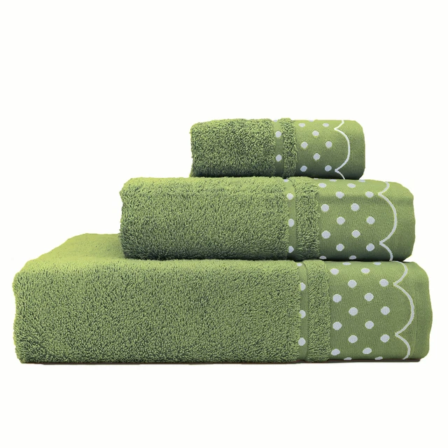 Lot de 3 Serviettes de Bain 100% Coton Éponge 450g Absorbants 3 Tailles, Vert