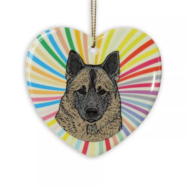Norwegian Elkhound Heart Ornament - Ceramic
