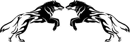 2 leaping wolves tribal Left right decal vinyl sticker car truck bumper laptop