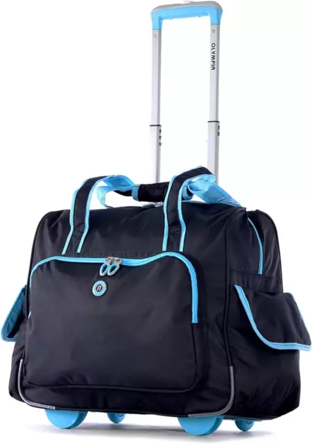 Olympia Deluxe Fashion Rolling Overnighter, Black/Blue, One Size