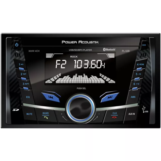 Power Acoustik PL-52B D.DIN AM/FM/USB/SD/BT Mechless Car Stereo