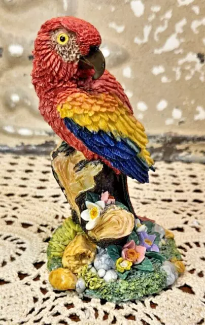 Scarlet Macaw Parrot Figurine by Herco Gifts Red & Blue Resin Porcelain