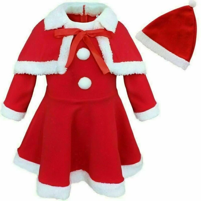 UK Christmas Dress Red Santa Hat Outfit Girls Kids Xmas Party Fancy Costume Sets