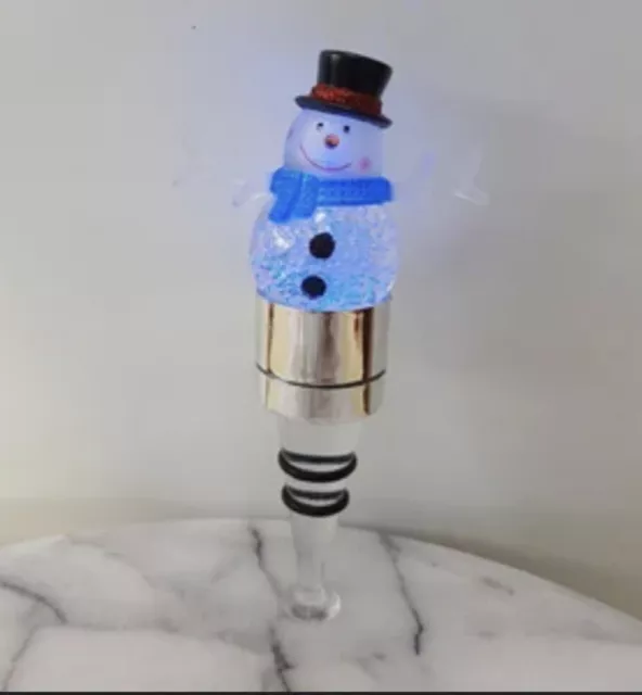 90s VTG Pier 1 Glass Snowman Wine Bottle Stopper Unique Holiday Wine Lover Gift