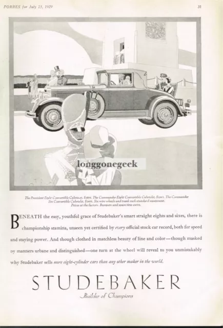1929 Studebaker President Convertible Cabriolet Drum Major art Otis Vintage Ad