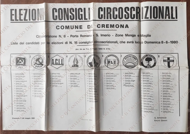 1980 Cremona Elezioni Consigli Circoscrizionali Circoscrizione N. 8 manifesto