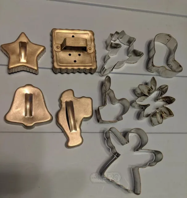 Vintage Metal Aluminum Cookie Cutters lot of 9. Four with handles