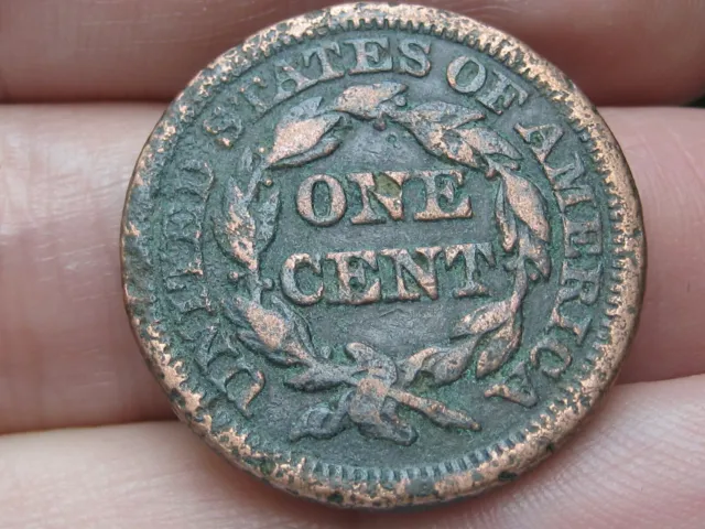 1848 Braided Hair Large Cent Penny- Fine Reverse Details