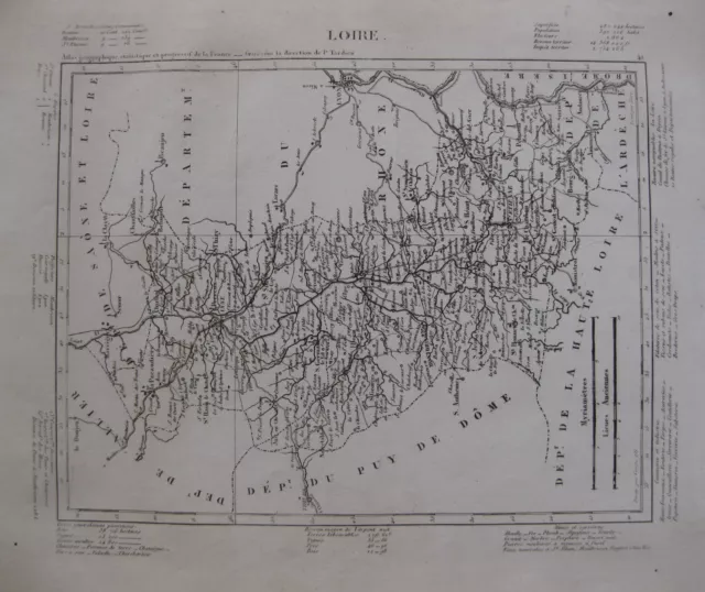 1835 Carte Atlas Géographique France Département  Loire