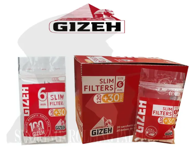 Filtri Gizeh Slim 6mm Con Striscia Gom120+30 In Busta 20 Bustine Da 150 Filtrini