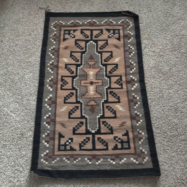 Navajo Two Grey Hills Vintage Rug 45"x27" Wall Hanging Tapestry