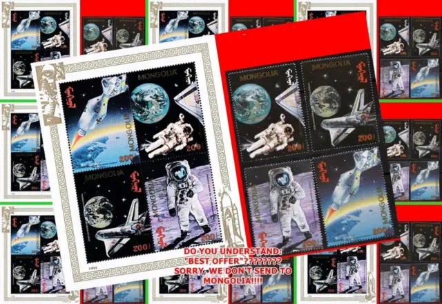 $ en Gros $ Mongolie 1994 Espace/Apollo 11 x50 Jeux + 50 S/S MNH