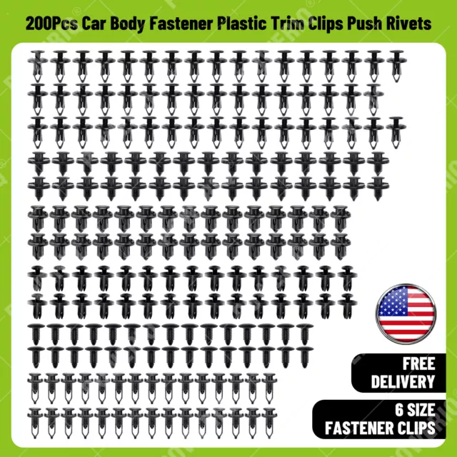 200Pcs Car Body Fastener Plastic Trim Clips Push Rivets Panel Fender Retainer 200Pcs Car Body Fastener Plastic Trim Clips Push Rivets Panel Fender Retainer