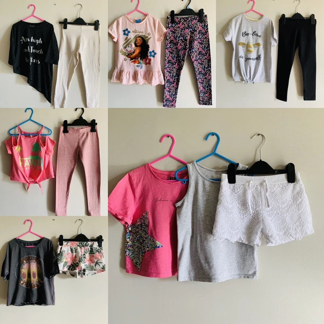 Girls Bundle Of Outfits Leggings shorts Tops Next F&F 6-7 Years
