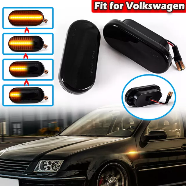 2*Dynamic LED Side Indicator Smoke Turn Signal Light Set For FORD SEAT SKODA VW