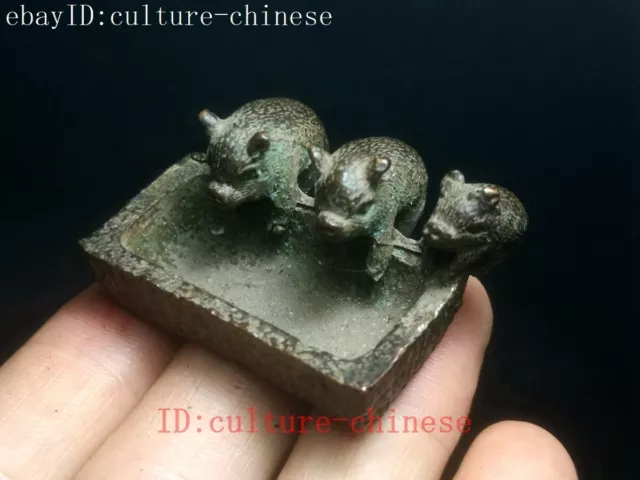 Chinese Bronze Carving Lovely pig feeding statue Pendant Decoration Collection