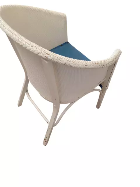 RATTAN TUB CHAIR Lloyd Loom Style White Blue Padded Studded Seat Wicker 2